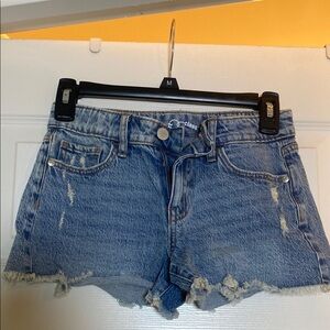 Classic Blue Jean Shorts with Distressed Hem